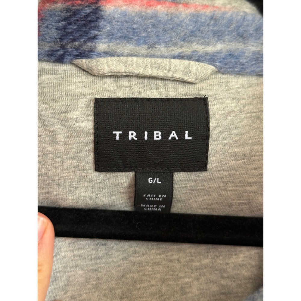 Tribal Plaid Hooded Shacket Jacket Grey Mix Detachable Hood L NWT - Picture 2 of 5